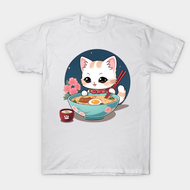 Ramen cat - funny, cute, gift idea, cats, for girls, women, kids, men, boys, christmas, birthday, gift, valentines day, mom, dad, japan, japanese culture, anime, manga, chibi, kawaii, japanese food lover, noodles, ramen, sushi, lover, kitty, cat lady, T-Shirt by Fanboy04